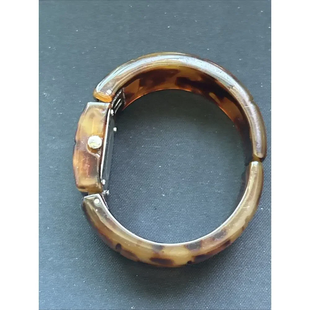 Pearlized Dial Faux Tortoise Shell Band Women’s Cuff Watch